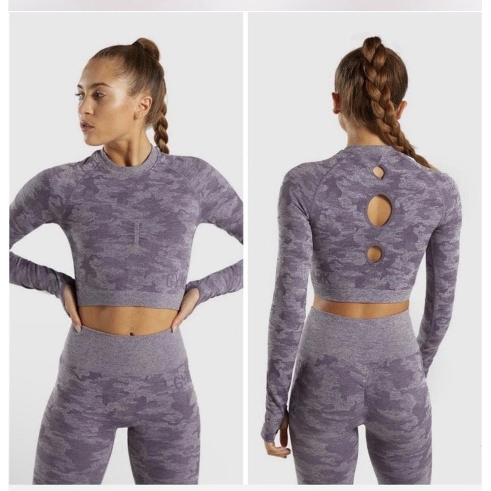 Gymshark Adapt Camo Seamless Long Sleeve Crop Top EST Sz Small (No Tag) Purple